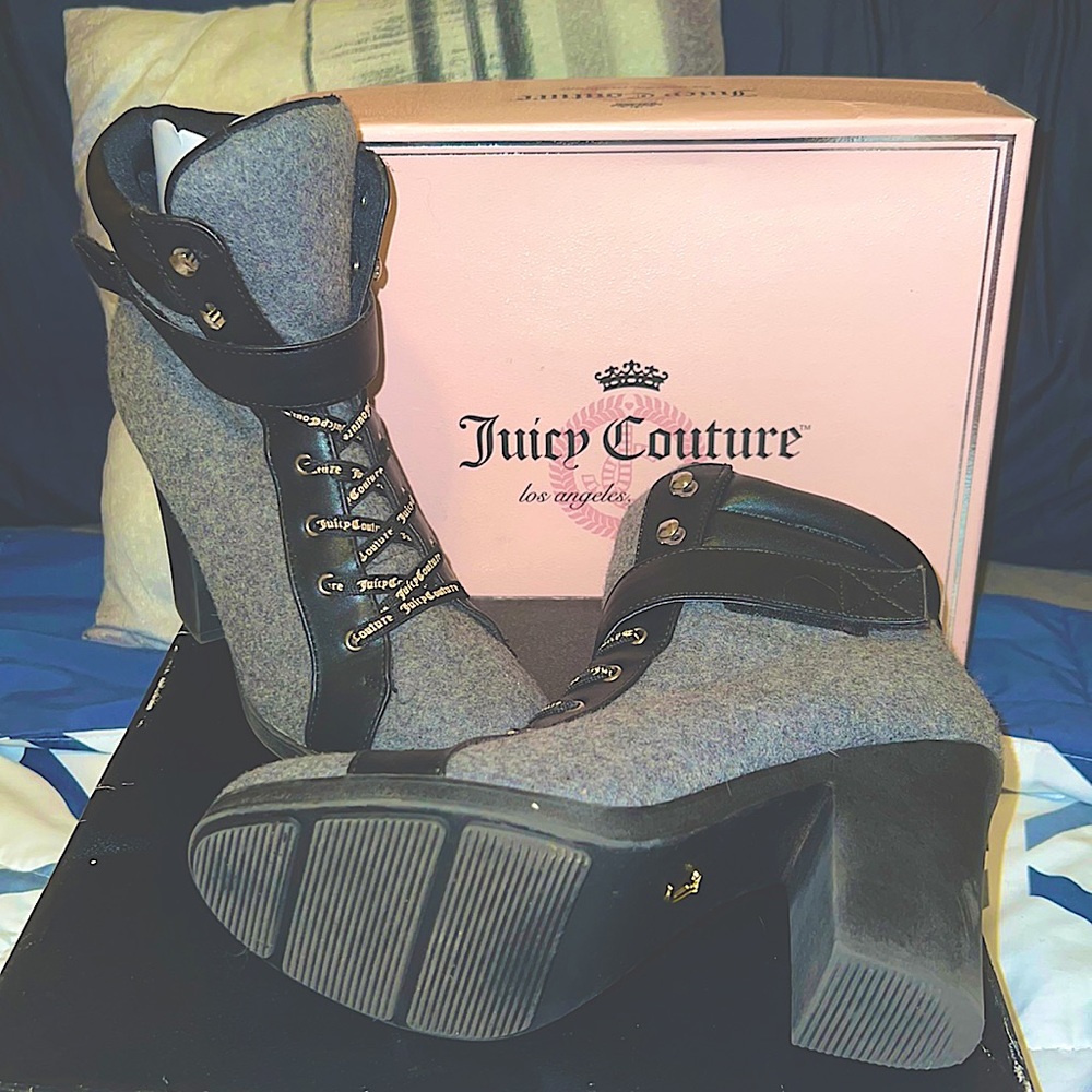 Juicy Couture Heeled Boots, Size 8.5, Grey